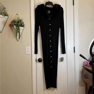 Taylor Black Sweater Dress with removable Fur Collar